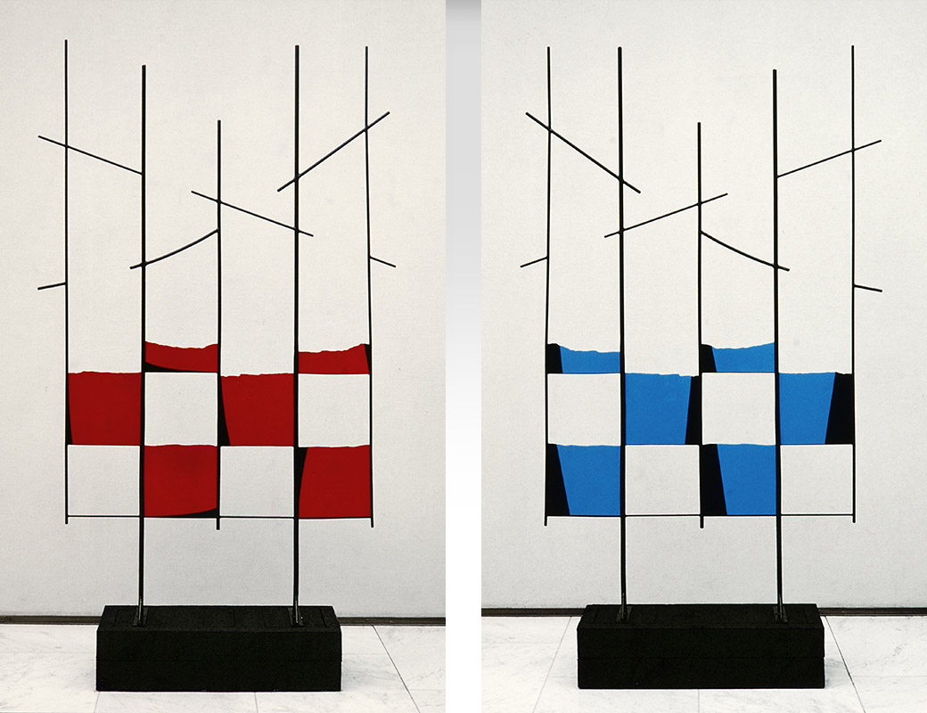 Ilppo Alho, 1983 — Veistos — maalattu ter�s ja puu — 225 x 120 x 40 (cm)