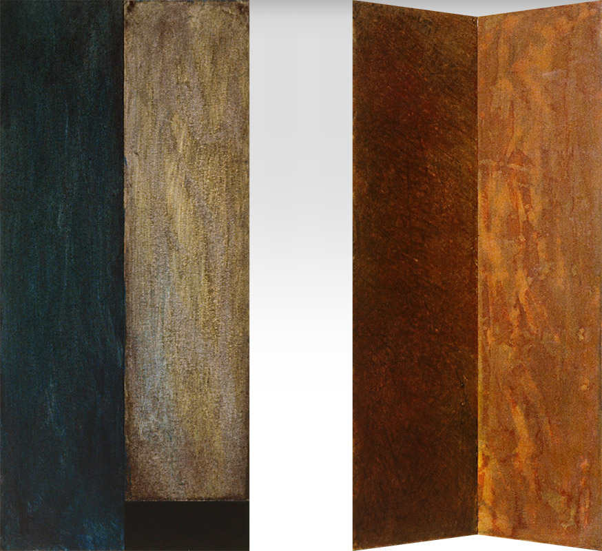 Ilppo Alho, 1986 — 2 maalausta — akryyliv�ri kartongille — � 70 x 30 (cm)