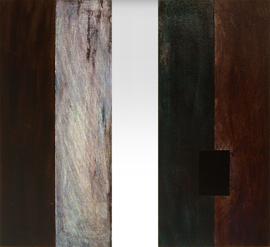 Ilppo Alho, 1986 — 2 maalausta — akryyliv�ri kartongille — � 70 x 30 (cm)