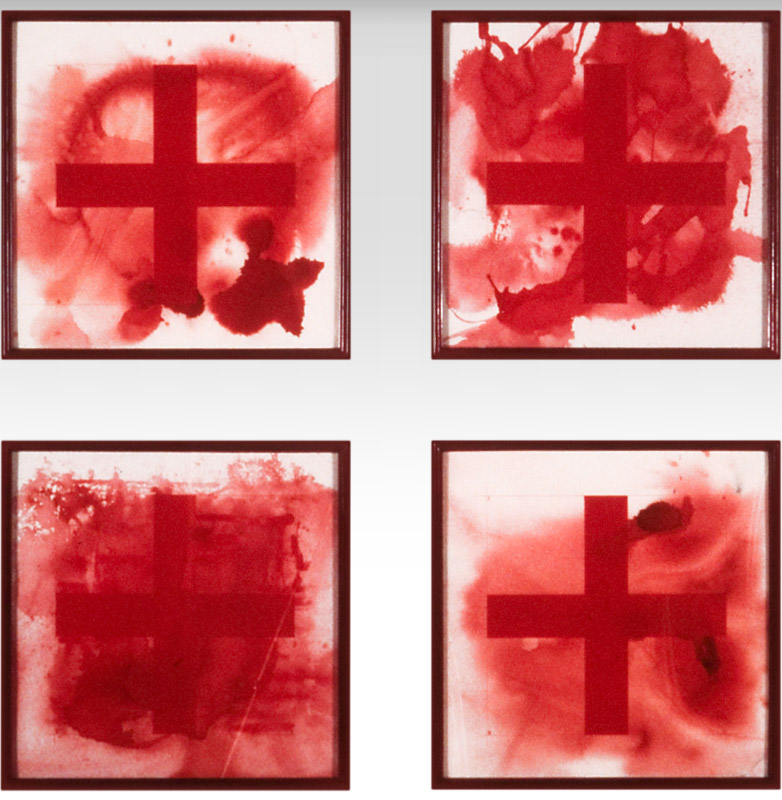 Ilppo Alho, 1993 — Amok-teoksia — punainen muste ja guassi paperille — � 30 x 30 (cm)