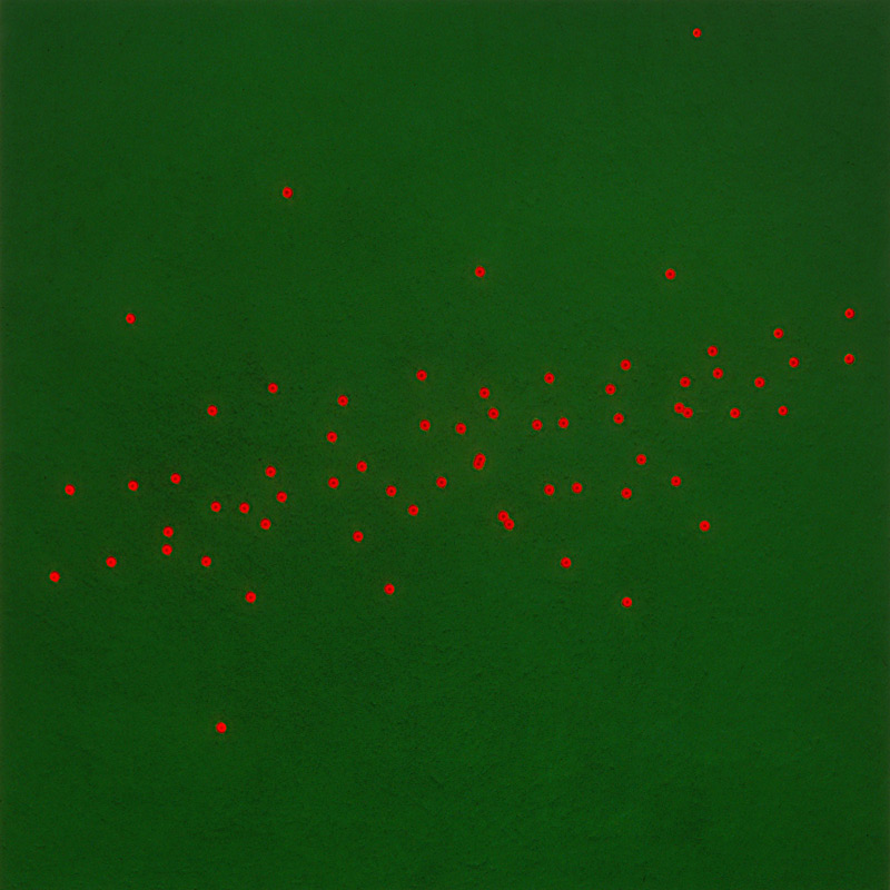 Ilppo Alho, 1995 — ...and I woke up — akryyliiv�ri ja ledej� — 200 x 200 x 10 (cm)