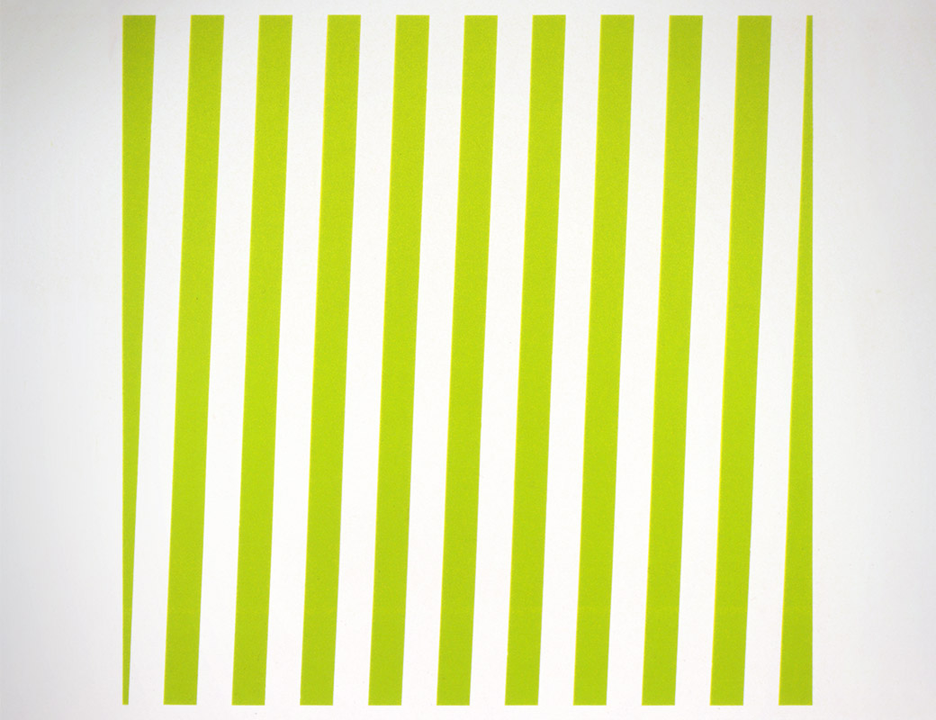 Ilppo Alho, 1995 — Green Stripes — akryyliv�ri sein�lle — 200 x 200 (cm)