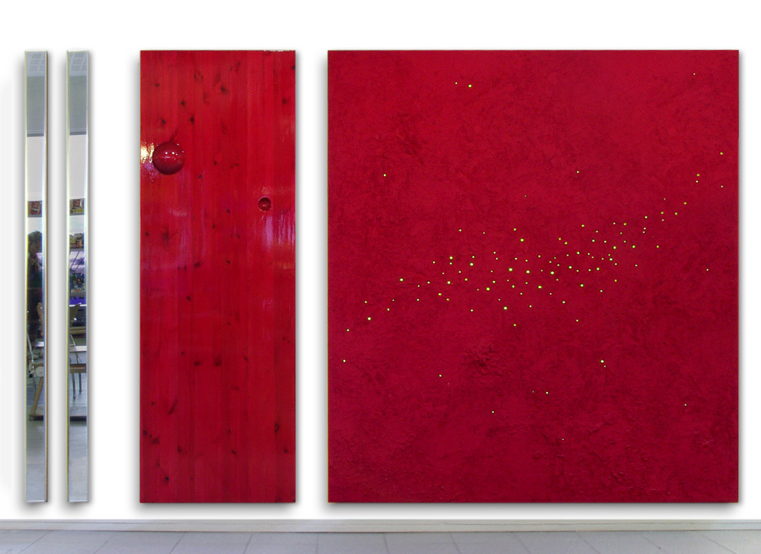 Ilppo Alho, 1996 — Magneta — Ruskatalo/Espoo — akryyli- ja alkydiv�ri, ledit, puu ja lasi — 210 x 350 x 12 (cm)