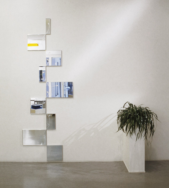 Ilppo Alho, 1998 — Yes, but why — hiekkapuhallettu peililasi ja kasvi — 270 x 180 x 60 (cm)