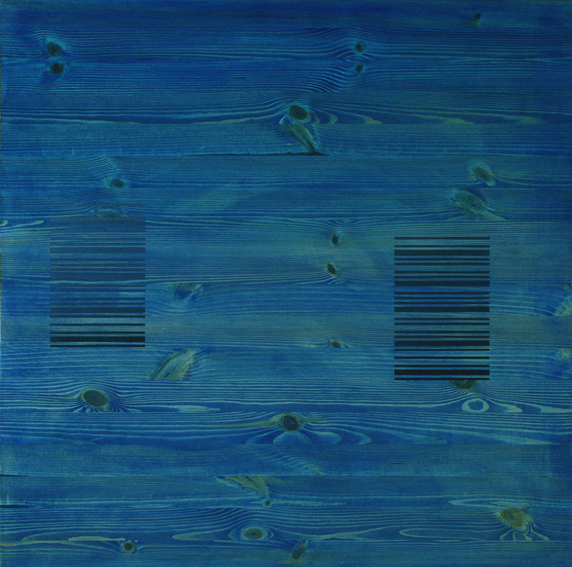 Ilppo Alho, 2001 — Code 01-S5-A1 — alkydiv�ri ja pigmentti puulle — 70 x 72 (cm)