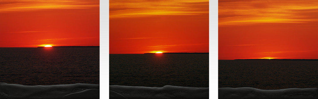 Ilppo Alho, 2007 — Sundown, osat 3-4-5 — akryyliv�ri ja valokuva hdf:lle — � 80 x 80 (cm)